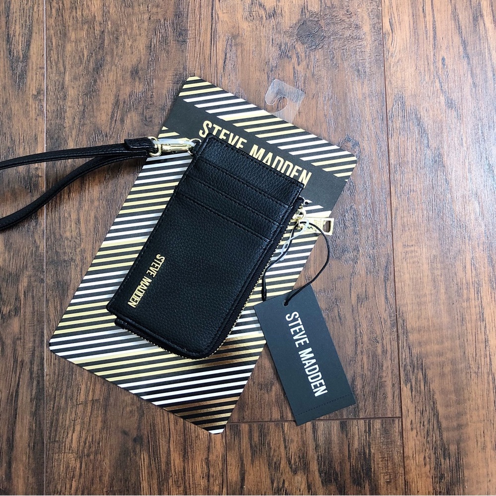 Steve Madden Black Leather Cardholder Wristlet